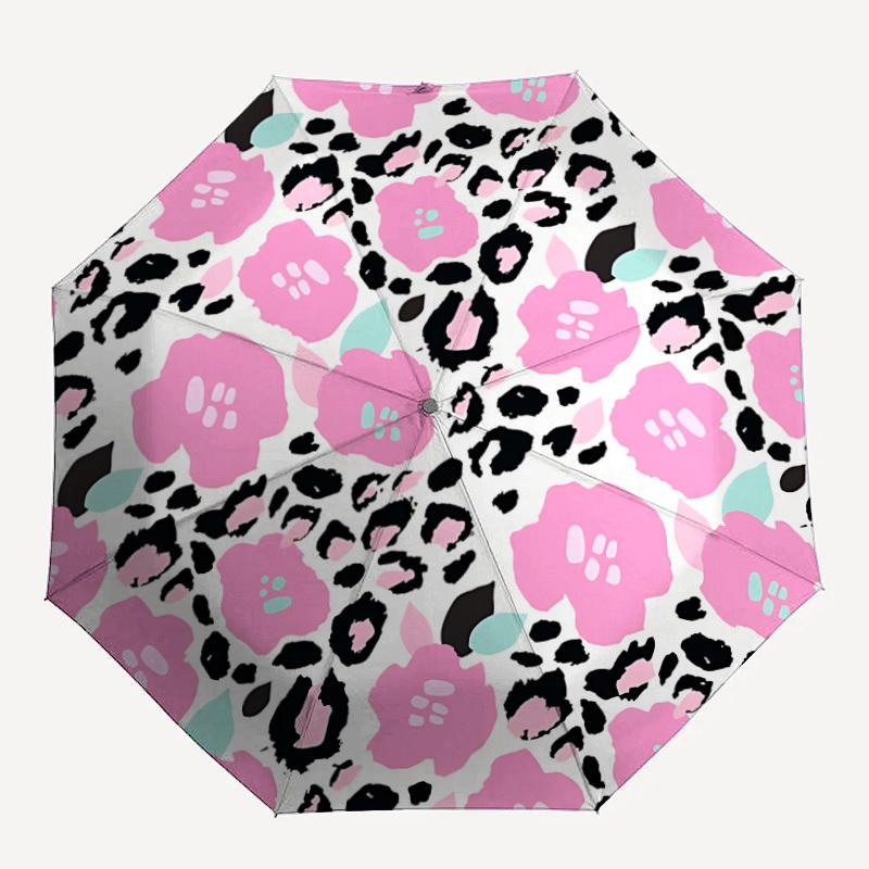 1pc Cheetah Floral Automatic Umbrella | Portable Foldable 8-Rib Manual Open, Cute Birthday & Holiday Gift for Outdoor Yy260107107