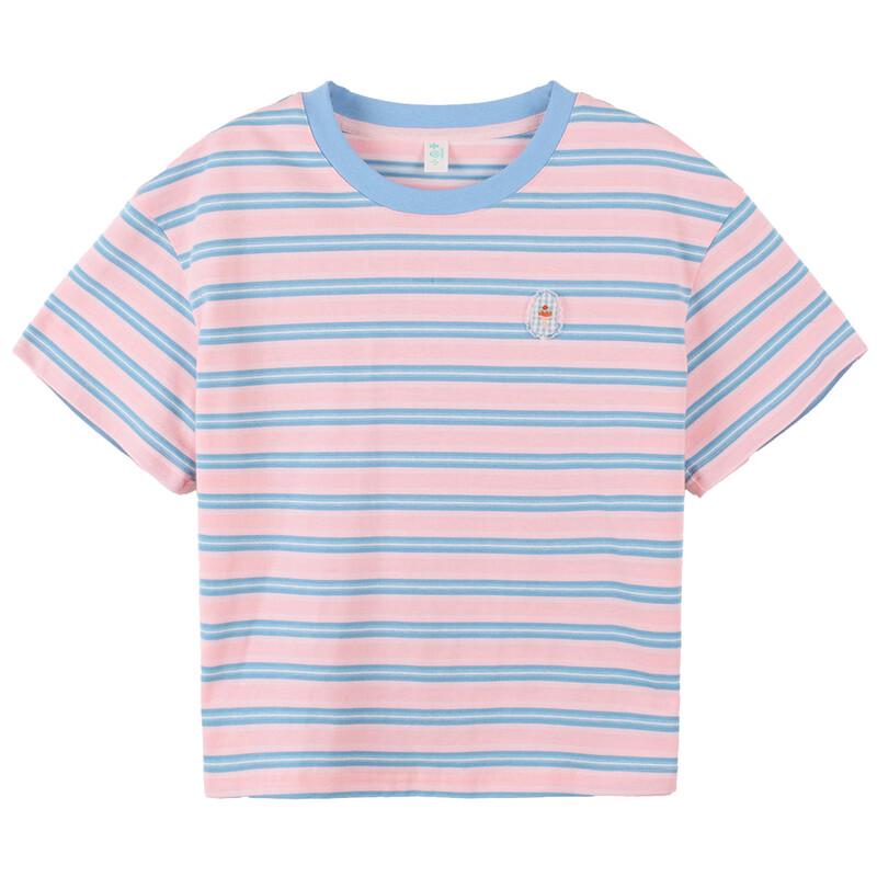 Girl's Striped Short Sleeve T-Shirt with 3D Patch