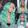 AIMEYA Blaue Lace-Front-Perücke Body Wave Perücken für Frauen Mittelscheitel Synthetisches Haar Hitzebeständig Natürlicher Haaransatz