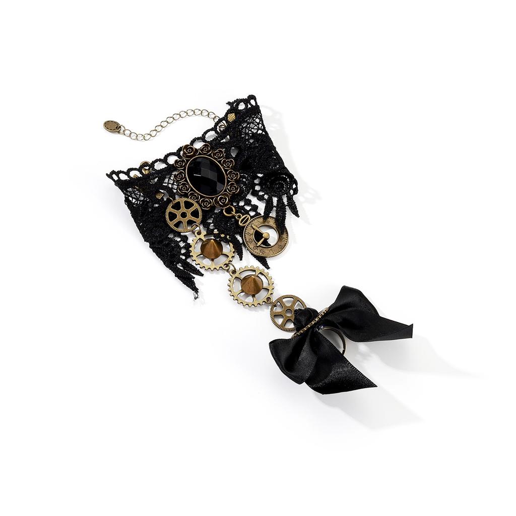 Dark Lolita Steam Cyberpunk Wind Gear Necklace Vintage Bow Bracelet Combination Set