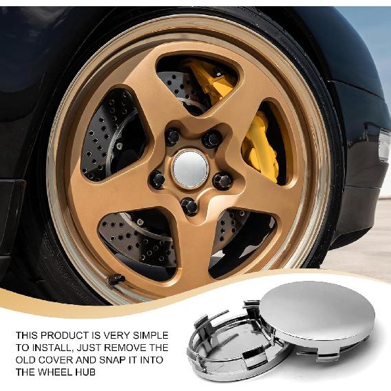 4 PCS Car Wheel Center Hub Cover, 60MM/2.36In Outer Diameter and 56MM/2.2In Inner Diameter, Snap-in Vehicle Rim Hub Caps Accessories (Silver)