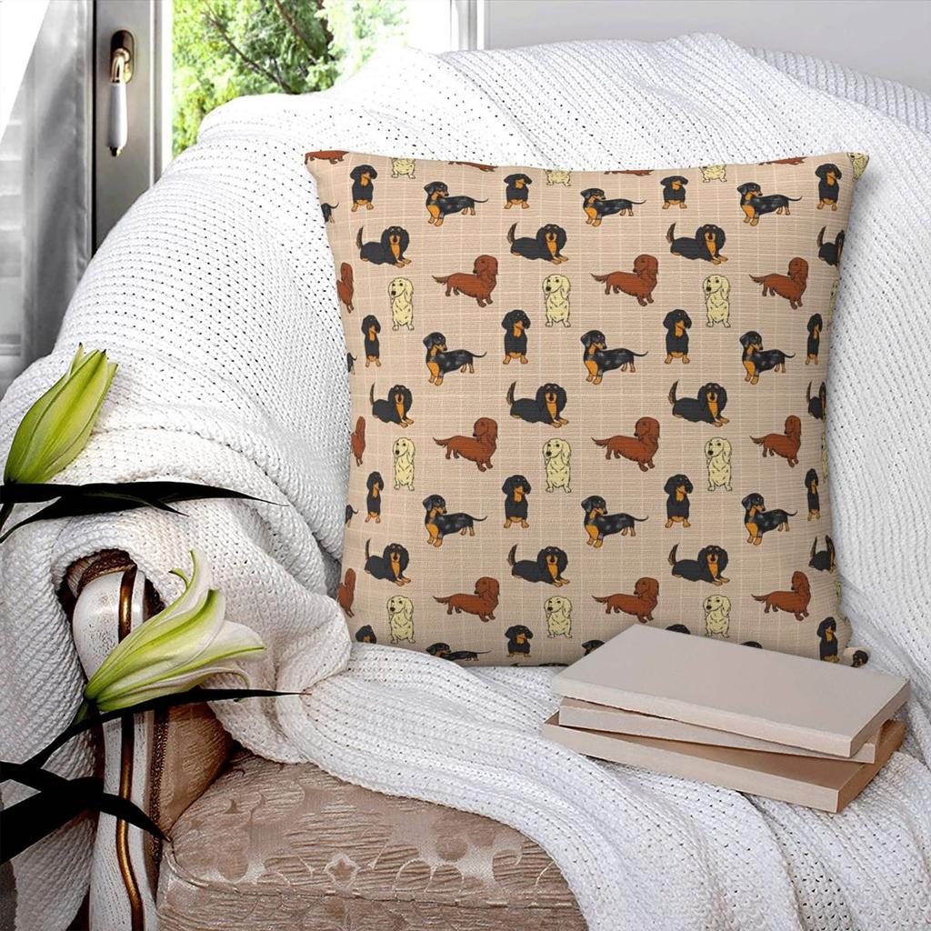 Dachshund Dog All Day Long Cream Pillow Cover Polyester Pillow Case Cushion Cover Retro Pillowcases For Sofa Home Decorative