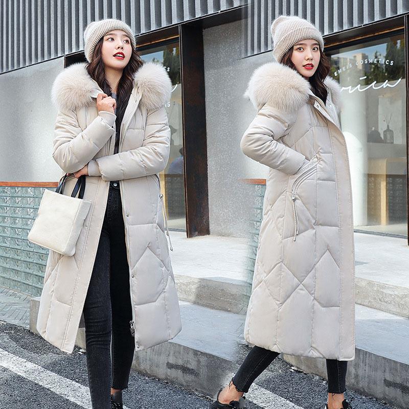 Down Cotton Coat Women Long Winter Puffer Parkas Thicken Warm Hooded Cotton Padded Jacket Zipper Overcoat