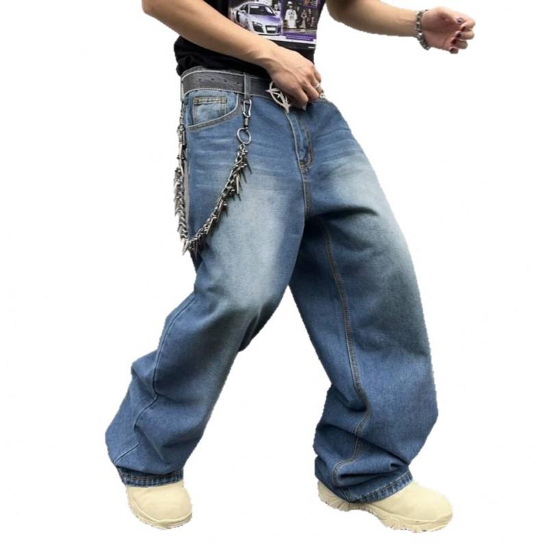 Mens Retro Loose Fit High-Waisted Straight Leg Denim Jeans Water Washed Cotton Blend Casual Pants 2026