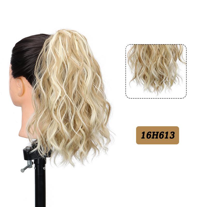 Synthetischer Lockiger Klauenclip-in Pferdeschwanz Blond Braun Kurzes Haarteil Kunsthaar Falscher Zopf Haarverlängerungen Kurzer Wasserwellen-Clip-in-Pferdeschwanz Haare