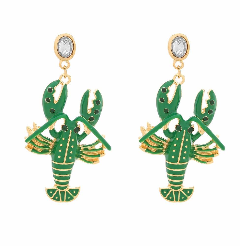 Rhinestone Enamel Stud Earrings Creative Bohemian Dangle Earring Cute Lobster Earrings  Holiday