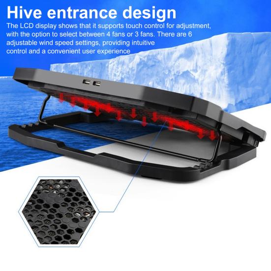 Laptop Cooling Pad with USB Ports 6 Wind Speeds Fast Heat Dissipation Universal Adjustable Height Notebook Cooling Stand
