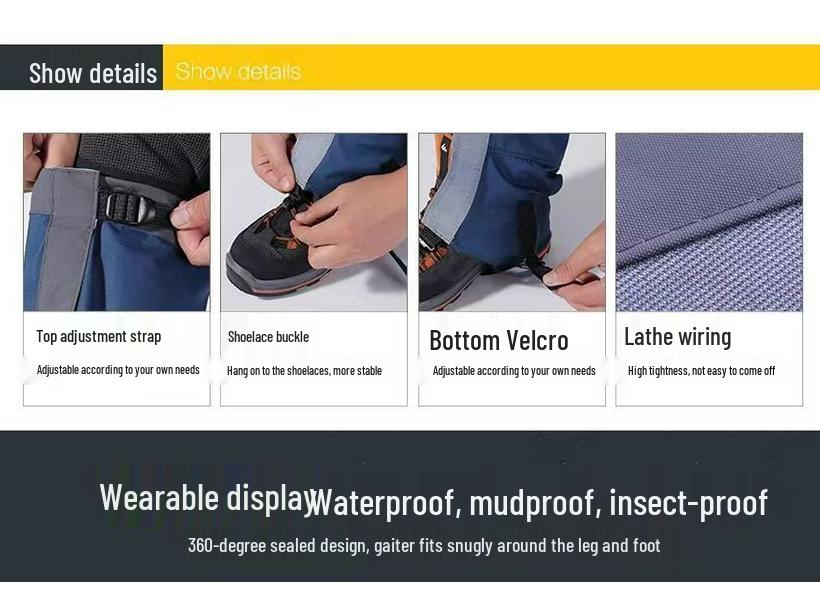 גייטרים שלג עמידים למים לשימוש יוניסקס לטיולים, טיפוס הרים וסקי - כיסויי נעליים אטומים לחול לשימוש חיצוני