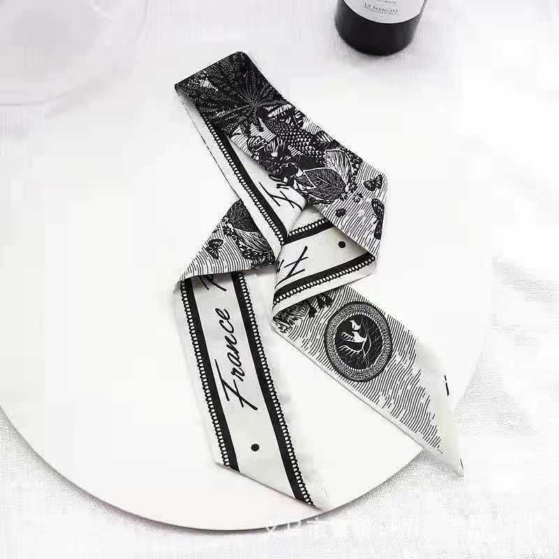 Small White And Tender Green Silk Scarf For Women, Thin Streamer, Headband, Hair Tie, Bag Decoration Long