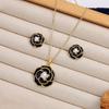 Elegant Zircon Lucky Clover Necklace Earring Set Women Light Luxury Geometric Pendant Jewelry Party Office Wear