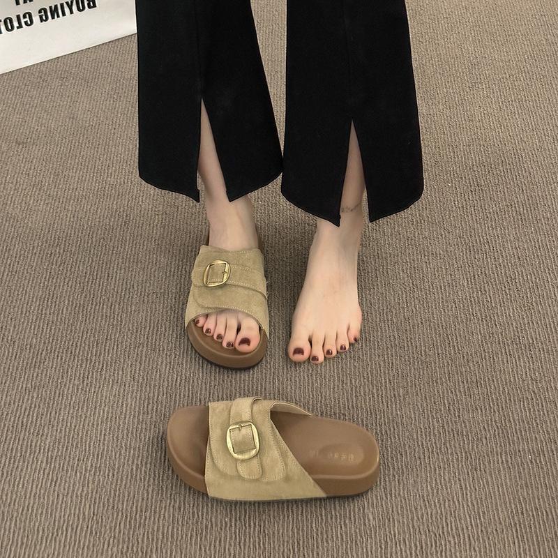 New Platform Women's Summer Wear Half Slippers with Boken Cool Slippers Seaside Vacation Beach Shoes Foreign Trade