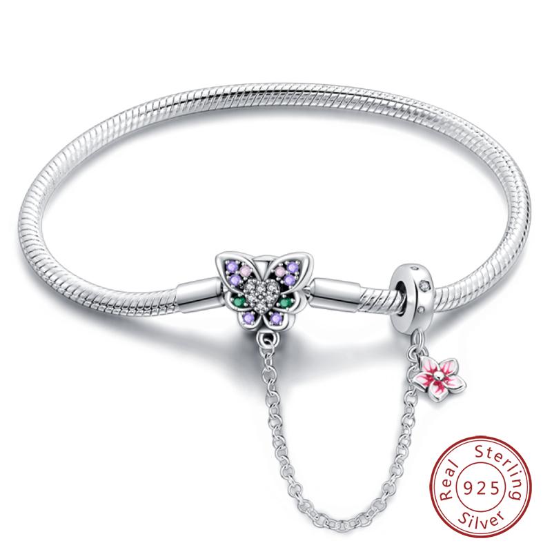 Bracciale Argento 925 Originale 17-20CM Stella Luna Sole Quadrifoglio Zircone Verde Bracciali Adatti Fai da Te Ciondoli Gioielli Compleanno Regali