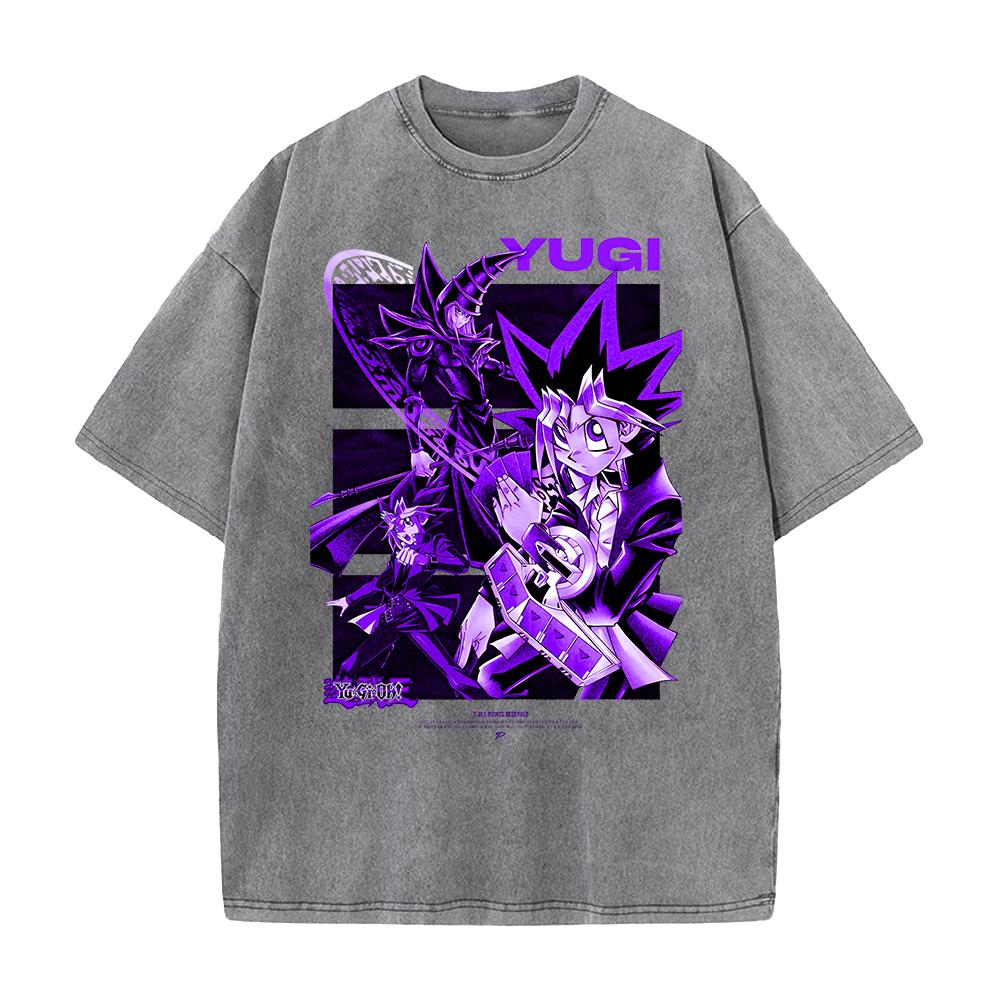 YUGI YuGiOh Anime Printed Tshirt Summer Short Sleeve Cotton Tee Shirt Hip Hop Vintage Washed Oversized Tops Mens Clothing