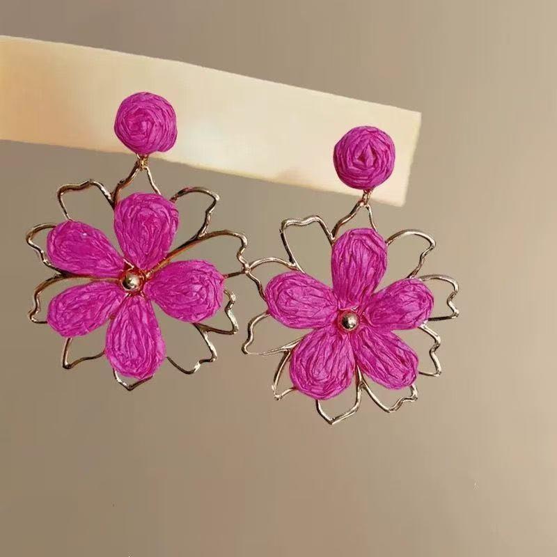 Silver Needle Super Fairy Raffia Flower Earrings Sweet Ins Temperament Earrings Fashion Versatile Earrings Niche High Sense