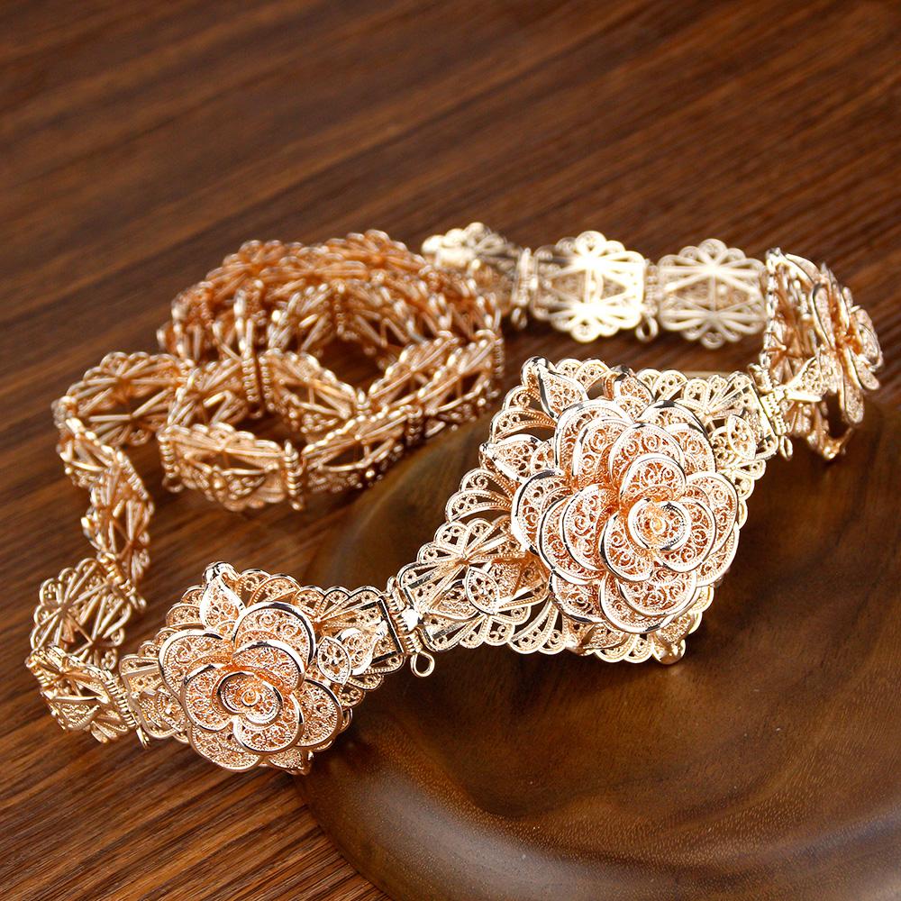 Gold Color Chic Flower Belt For Women Metal Chain Adjustable Length Wedding Jewelry