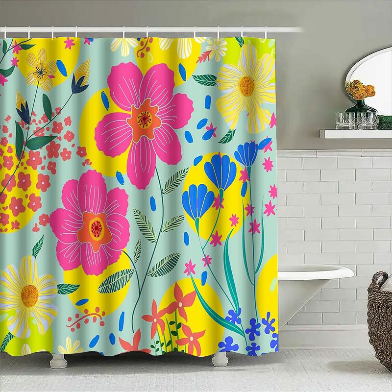 Floral Shower Curtain Botanical Pattern Waterproof Bathroom Decor Nature Theme Fabric Backdrop Artistic Design Home Textile