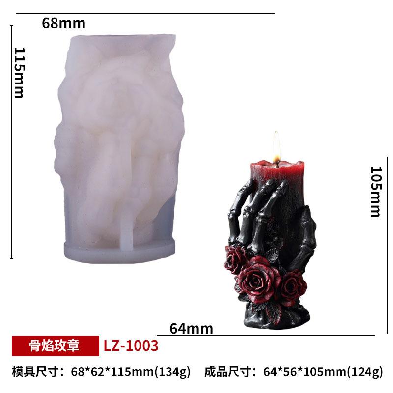 Relief Rose Skeleton Hand Silicone Candle Mold 3D Spooky Hold Skull Plaster Resin Mold DIY Handmade Halloween Gothic Decor Craft