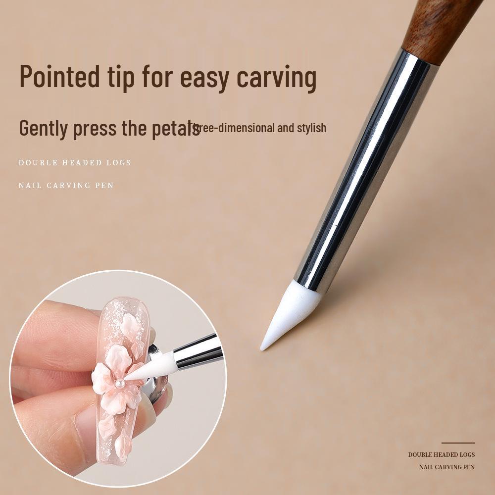 Double-Ended Sandalwood Carving & Glue Mixing Pen: Comfortable Grip, Multi-Functional Silicone Nail Art Tool.