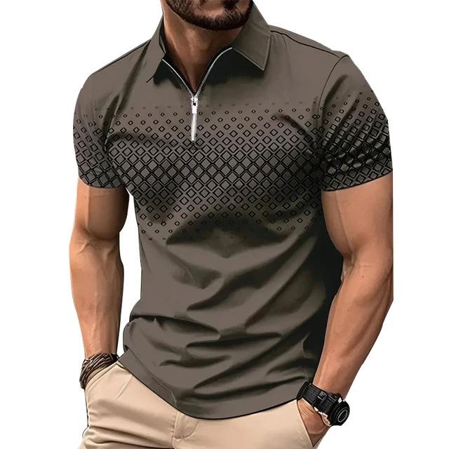 

Golf Shirt Fashion 3D T-shirt Zipper POLO Shirt Casual Short Sleeve Summer Street Clothing Men s Clothing European Measurement 3XL коричневый
