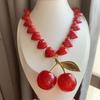 Gemstones Heart Beads Necklace Fruit Pendant Neckchain Cherry Charm Collar Chain Accessory for Dates and Parties