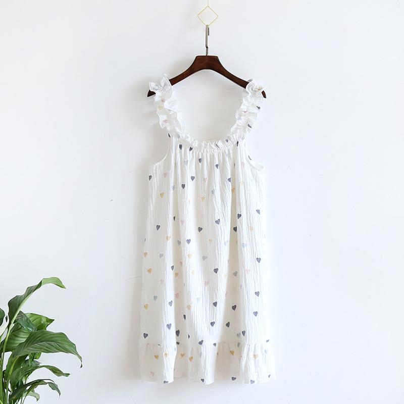 Summer New Style Nightdress Ladies 100% Cotton Crepe Thin Vest Suspender Skirt Loose Long Skirt Sweet and Cute Home Skirt