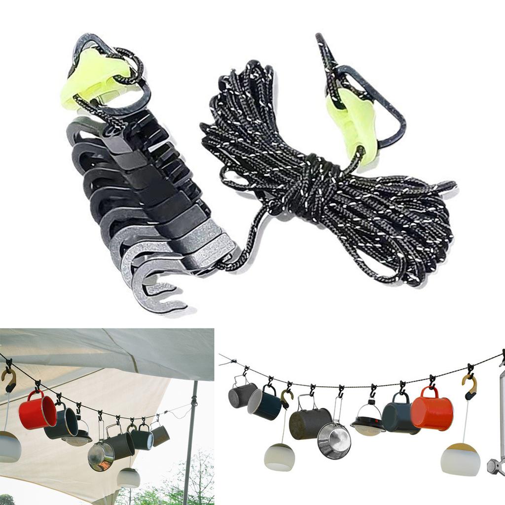 Camping Clothes Line Portable Travel Washing Line with Hooks Adjustable Outdoor Washing Line Camping Equipment