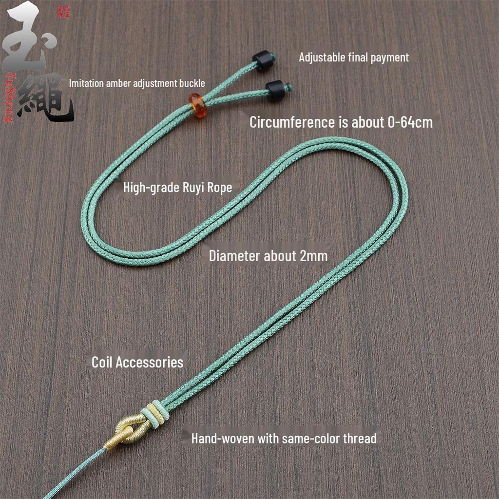 Hand-Woven Ruyi Knot Lanyard Necklace with Jade and Crystal Pendants