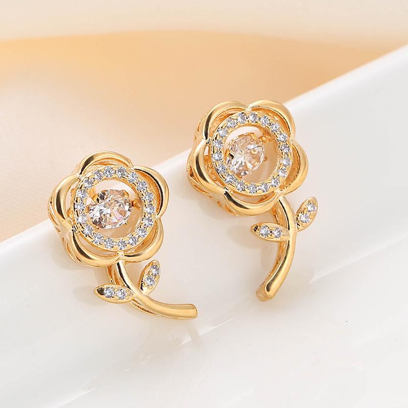 Korean Dongdaemun Sunflower Sterling Silver Rhinestone Earrings