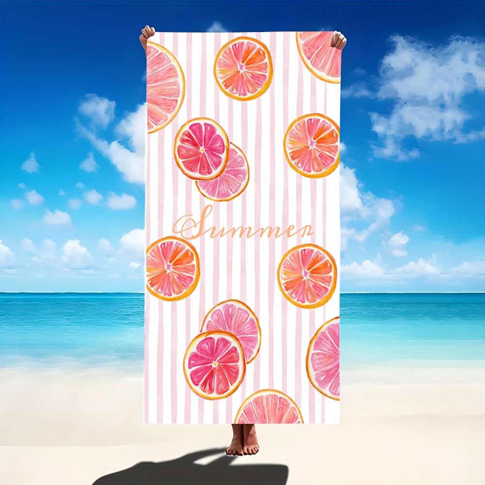Orange Wedge Beach Towel - Striped Microfiber Bath Sheet with Juicy Orange Slice for Bold Citrus Style