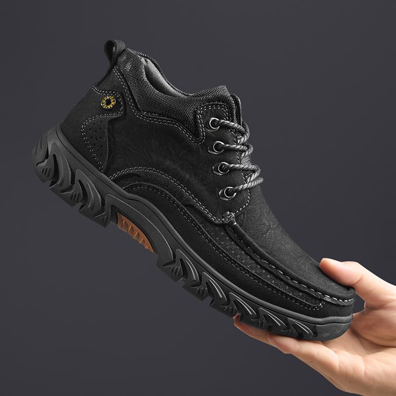 Fashion Non-Slip Men's Winter Boots Luxury Genuine Leather Warm Fur Ankle Boots Outdoor Male Motorcycle Boots Lace Up Men Casual Shoes