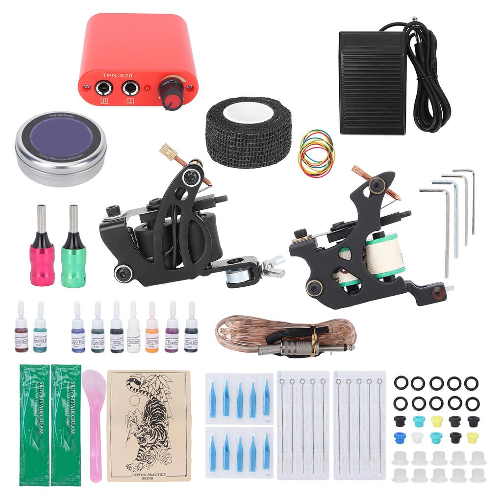 Coil Tattoo Machine Kit Power Supply Clip Cord Foot Pedal Tattoo Needle Tattoo Practice Tool Set