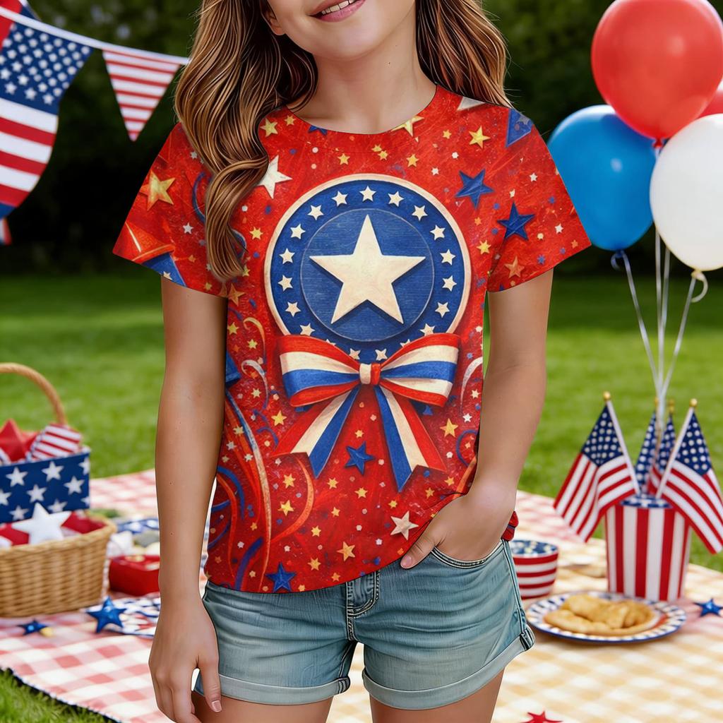 Kids Independence Day Print Round Neck Short Sleeve Casual T-shirt