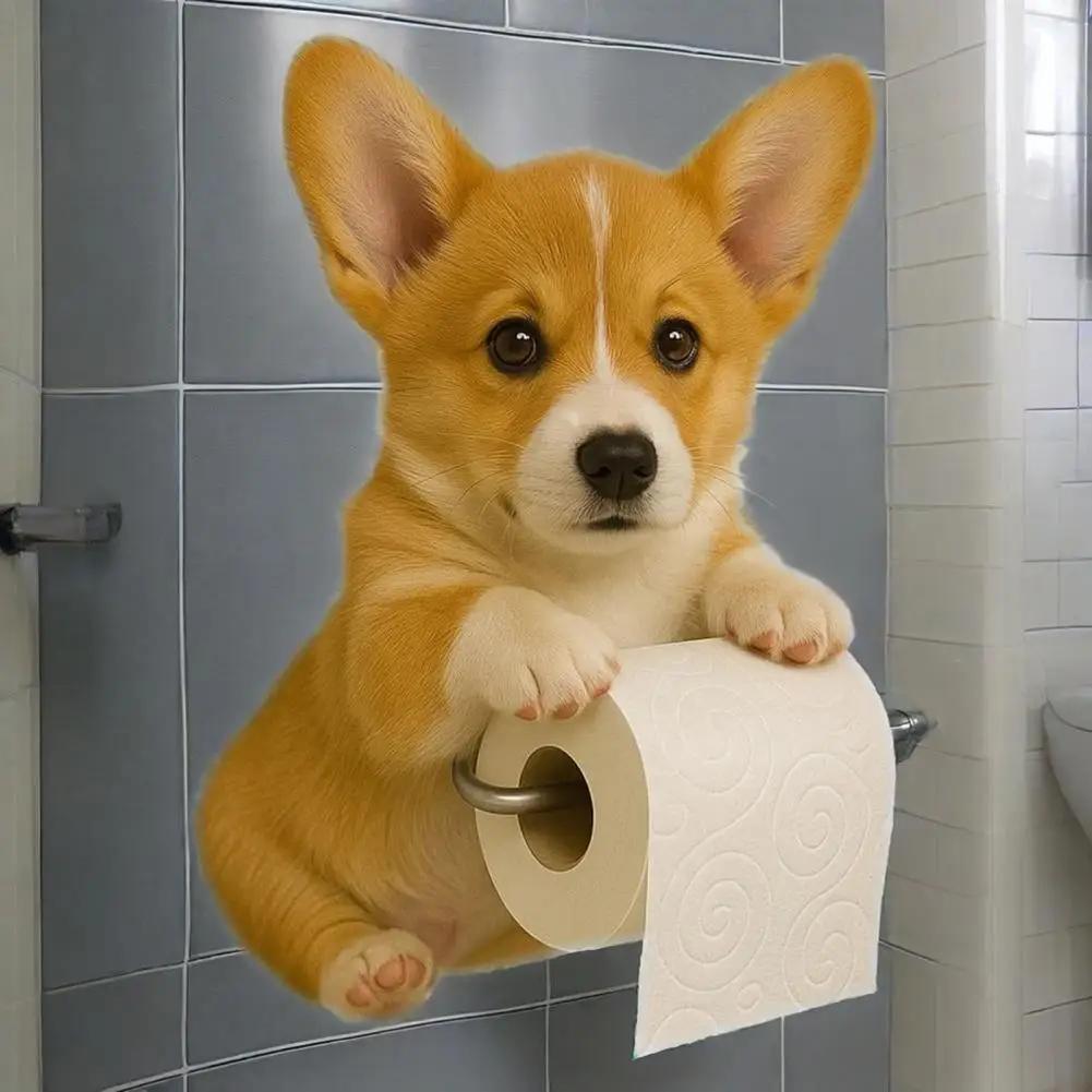 Fun Dog Wall-Mounted Toilet Paper Holder - Durable Resin Bathroom & Kitchen Tissue Roll Organizer Decor