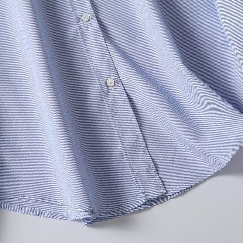 Spring 2025 Women's Versatile Pinstripe Shirt - Comfy, Loose Fit with Turn-Down Collar and Long Sleeves