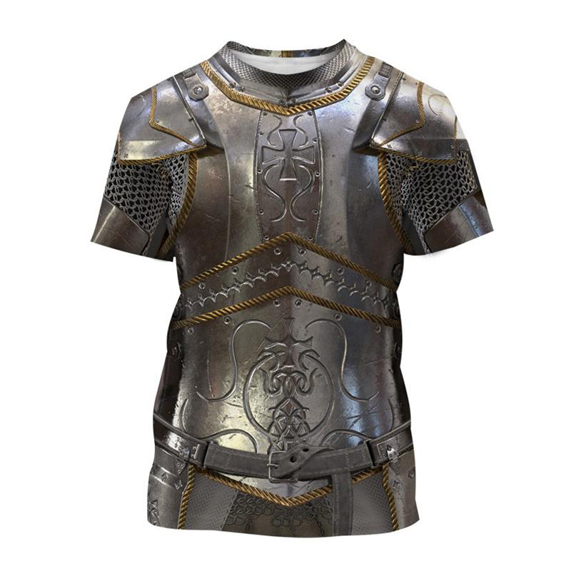 Chengyu Retro 3D-print middeleeuwse krijger pantser T-shirt herenmode coole T-shirts zomer straat oversized korte mouwen cosplay tees L