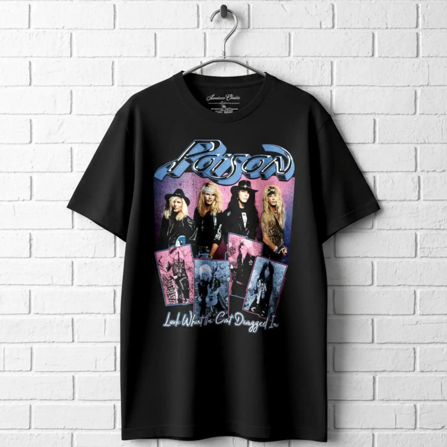 Poison LWTCDI Band Montage Men s T Shirt Look What The Cat Dragged in Rock M