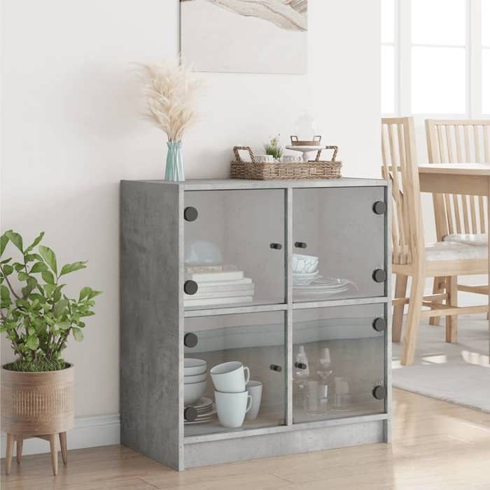 VidaXL Armoire latérale avec portes en verre gris béton 68x37x75,5 cm 836381