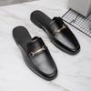 Fashion British Style Outdoor Slip On Men Half Drag Slippers Soft Comfortable Casual Leather Handmade Walking Shoes Designer Flats