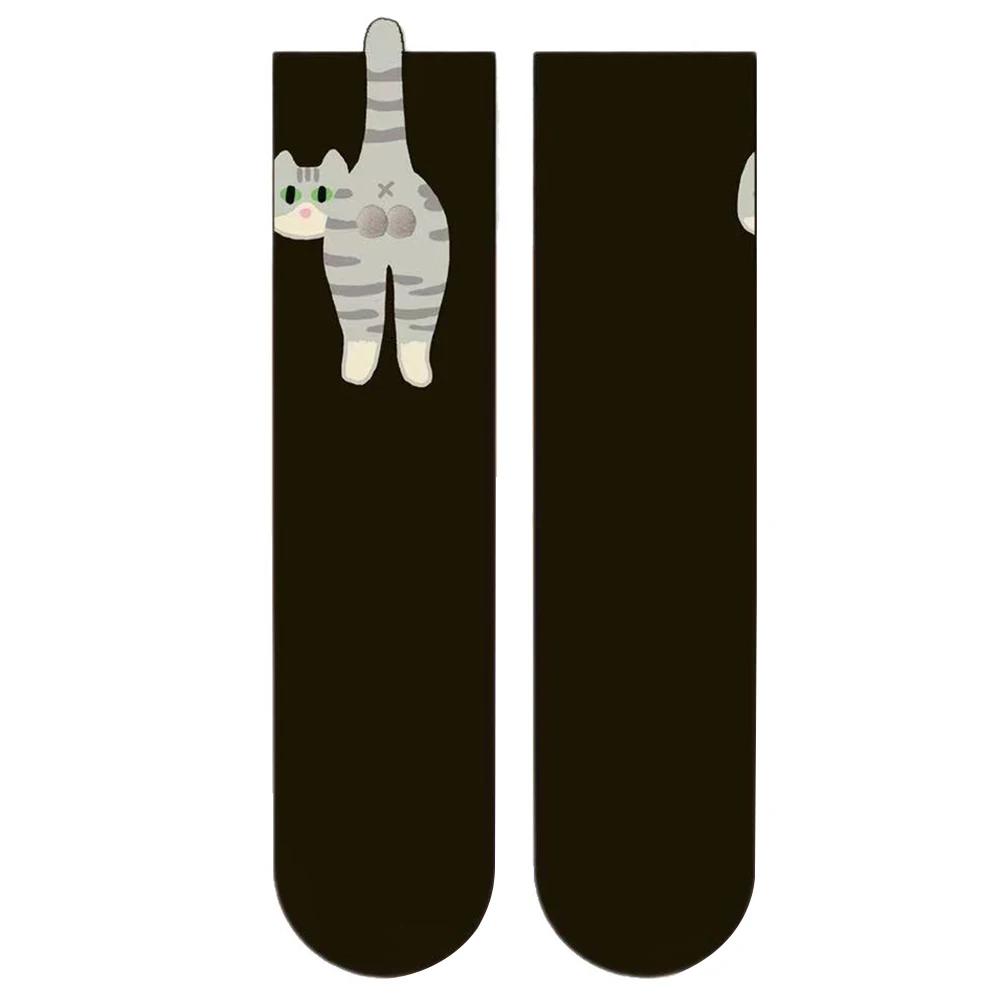 

2/1 пара забавных хлопковых носков с помпонами, мягкие хлопковые носки, дышащие носки средней длины с котиками, оригинальные подарки для любителей кошек