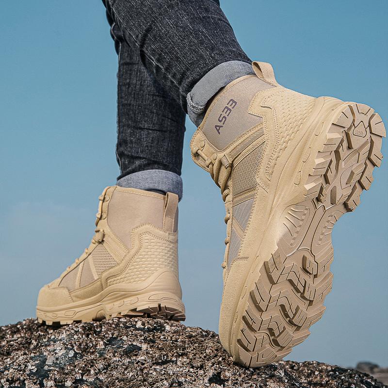 New Men's Hiking Boots High Top Combat Training Boots Anti Slip Snow Boots Field Desert Boots Outdoor Cycling Shoes