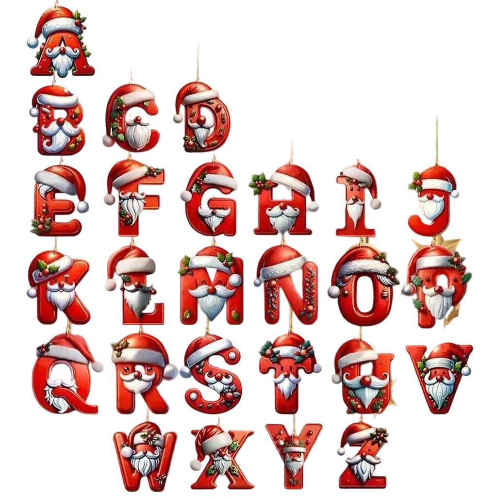 2D Christmas Hat 26 Letter Pendant Christmas Tree Home Decoration Acrylic Flat Car Pendant