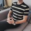 Men's Green Striped Ice Silk Slim-Fit T-Shirt - Summer Half-Sleeve