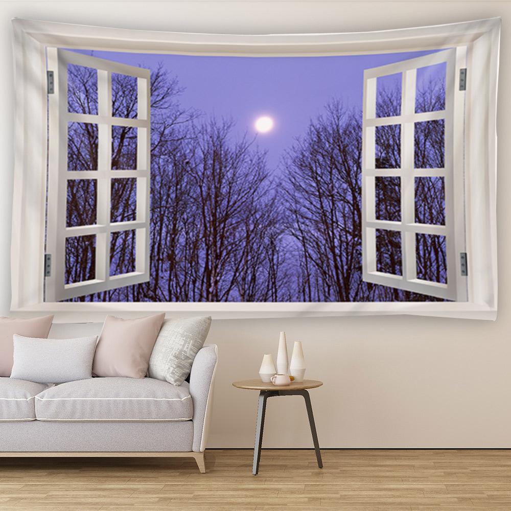 Nature Landscape Tapestry Cozy Outside of Window Tree Scenery Tapestry Wall Hangingfor Bedroom Living Room Wall Art Home Decor 74x94cm(29x37in)