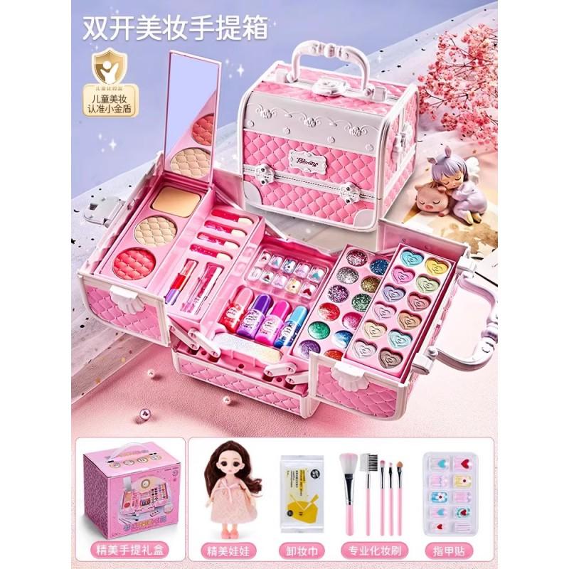Kids Makeup Toy Set Girls Age 4-6 Non-Toxic Cosmetic Play Kit Princess Beauty Box With Nail Polish Accessories
