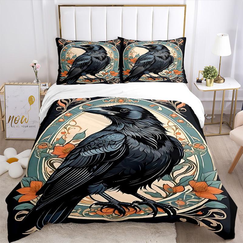 3pcs Raven Ornament Duvet Cover Set - Machine Washable, Includes 1 Cover and 2 Pillowcases, No Core Included yy251013016