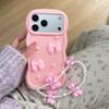 Korean 3D Bowknot Pearl Silicone Phone Case For iPhone 17 Air 16 15 14 13 12 11 Pro X XS XR Max 7 8 Plus With Lanyard Soft Cover