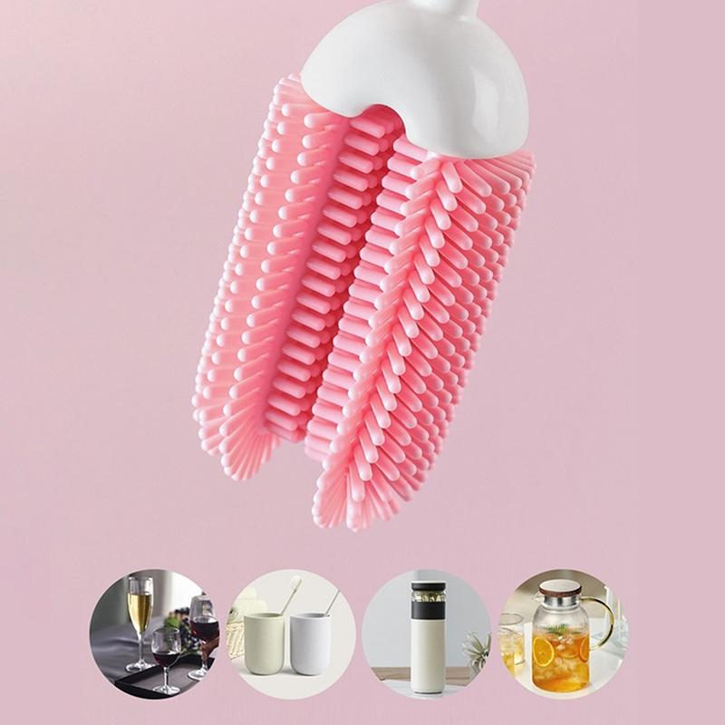 3-in-1 Silikon-Milchflaschenbürste Langer Griff Wasserglas Tasse Reinigungsbürste Multifunktionales Küchenreinigungswerkzeug