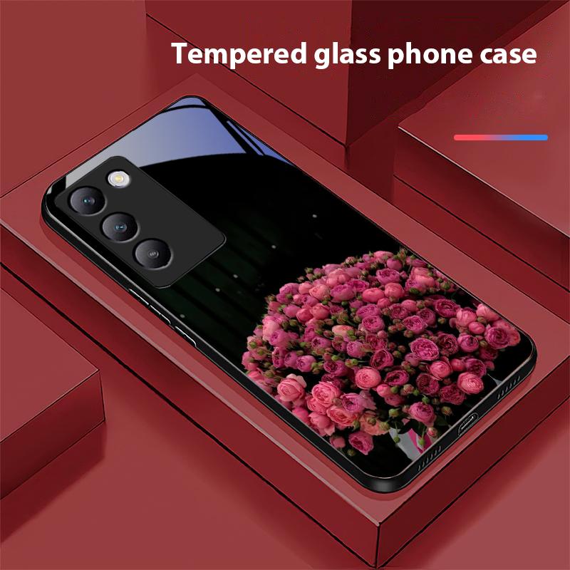 Różowe Kwiaty Róży Dla Y72 33S 11 03 36 96 Lite 35 16 Iqoo 12 V40 SE 5G 29 40 21 30 X80 Pro Vivo Etui na Telefon ze Szkła Hartowanego