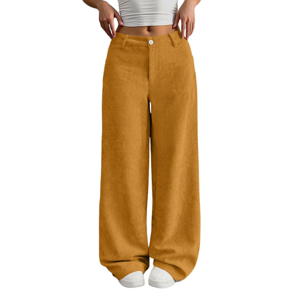 Corduroy Pants For Women Casual Elastic Waist Straight Leg Pants Loose Comfy Trousers With Pockets