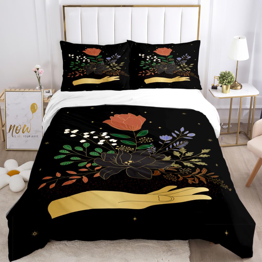 Magic Astrology Esoteric Gold Print Three Piece Set Fashion Bedding Article Children Or Adults For Beds Quilt Covers Pillowcases